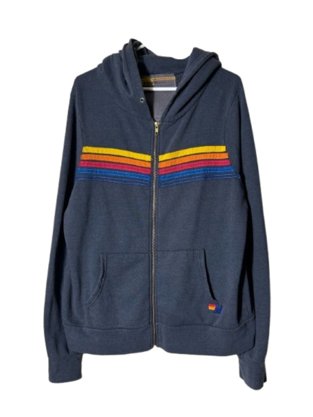 Aviator Nation 5 stripe classic hoodie men's L blue gray rainbow